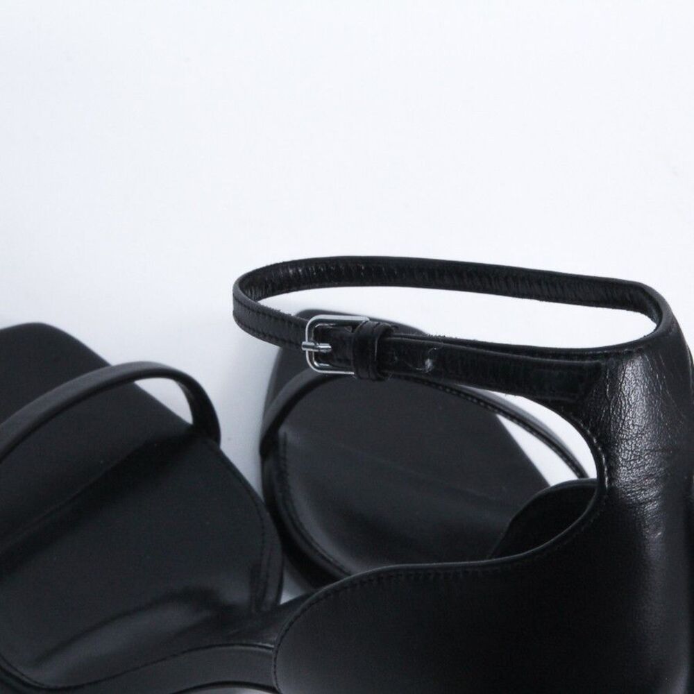 Saint Laurent Opyum Sandals Black Leather Silver YSL Logo Heel Shoes 39 Italy - Picture 8 of 15